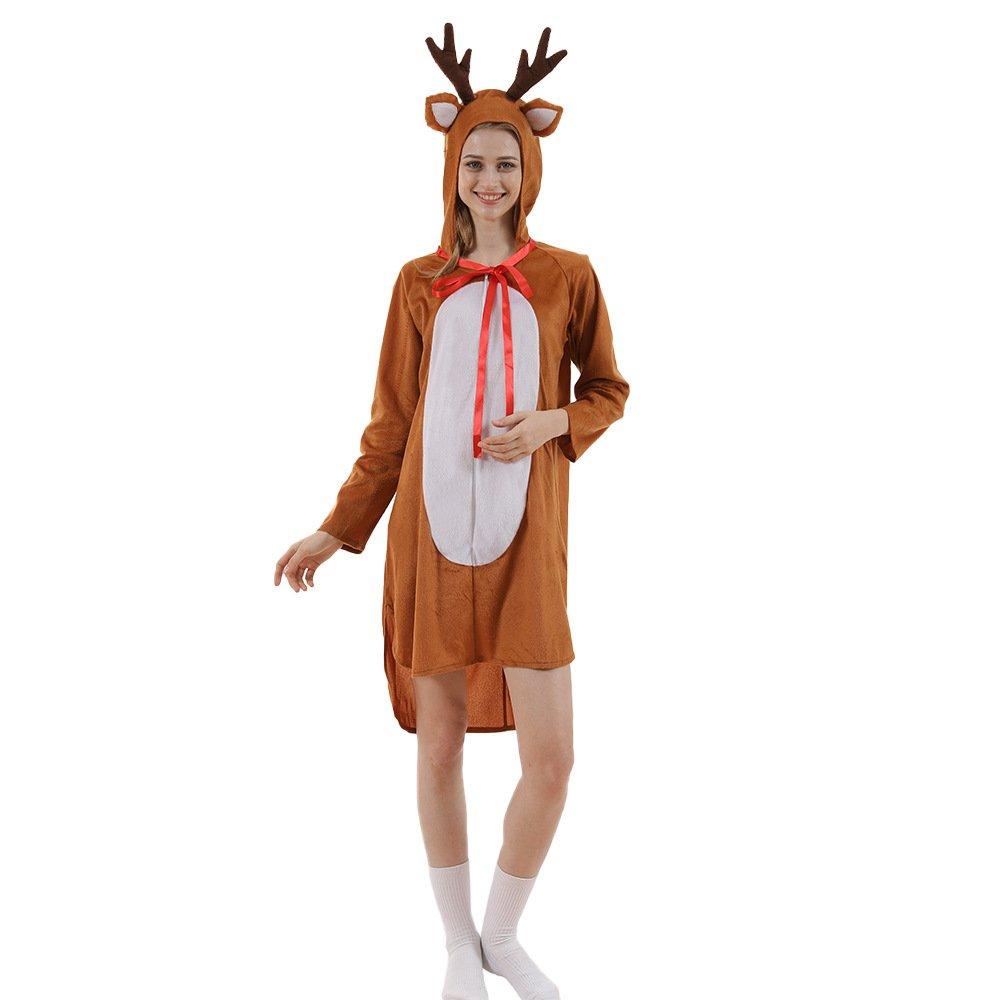Women's Elk Christmas Costumes Holiday Party Hooded Dress - Ciclove