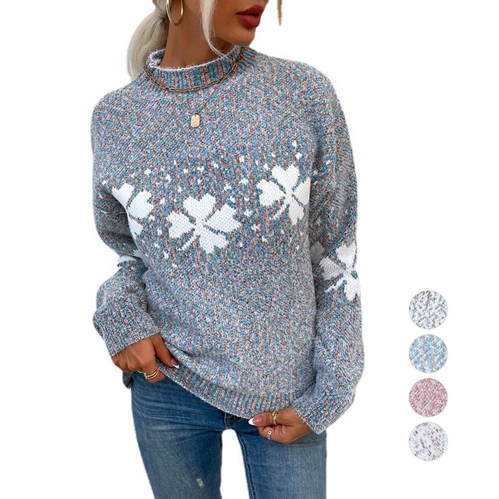Women Ugly Christmas Sweaters Half Turtleneck Snowflake Top - Ciclove