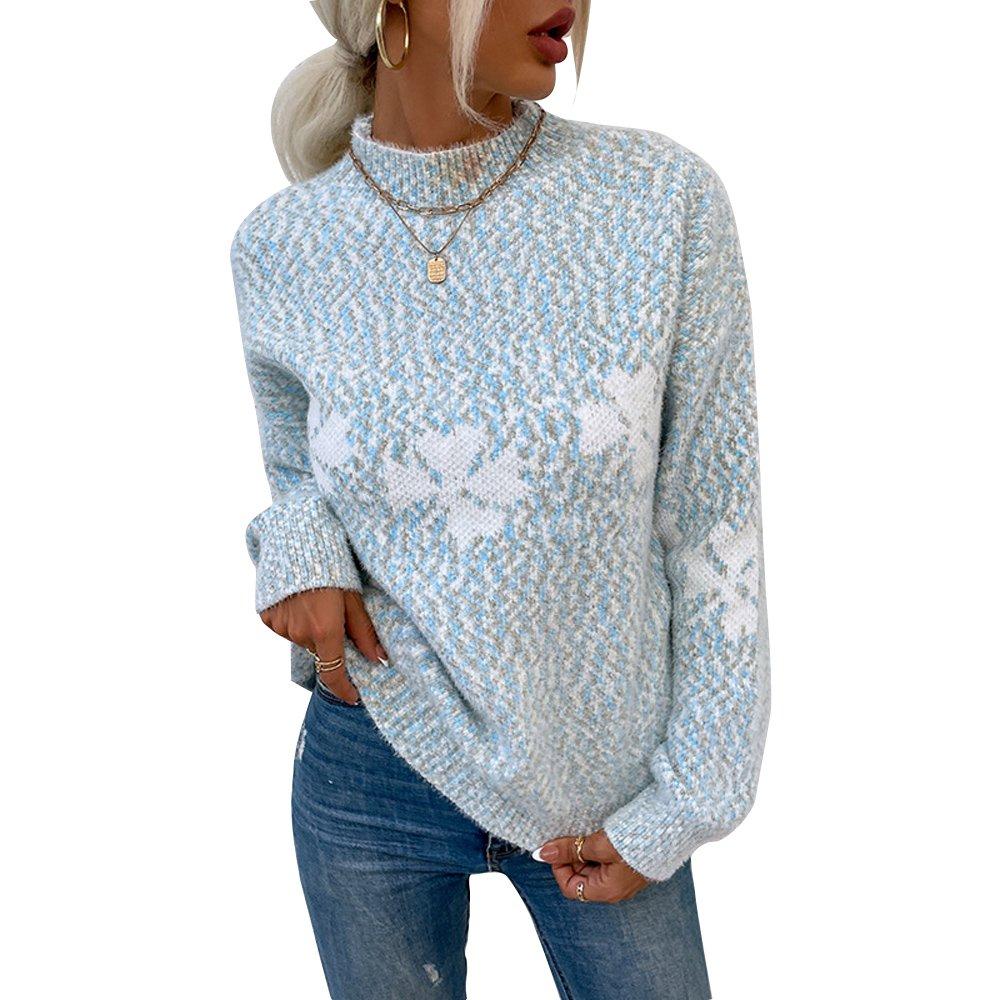 Women Ugly Christmas Sweaters Half Turtleneck Snowflake Top - Ciclove