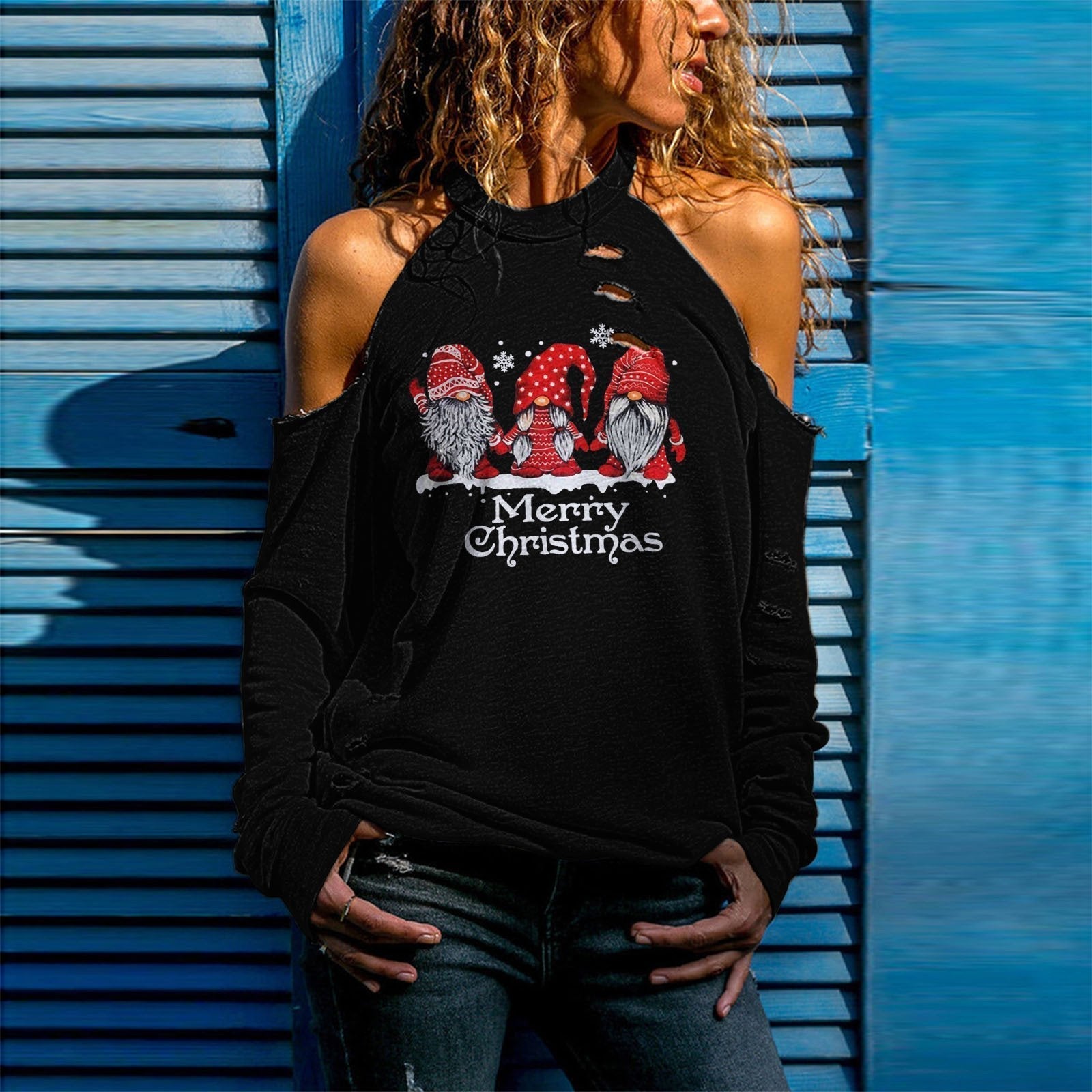 Christmas Top Dress Women Sexy Off Shoulder Long Sleeve Top - Ciclove