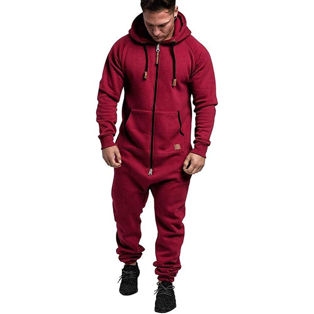 Mens Christmas Hooded Zip jumpsuits onesies One Piece Overalls Tracksuit with Pockets - Ciclove