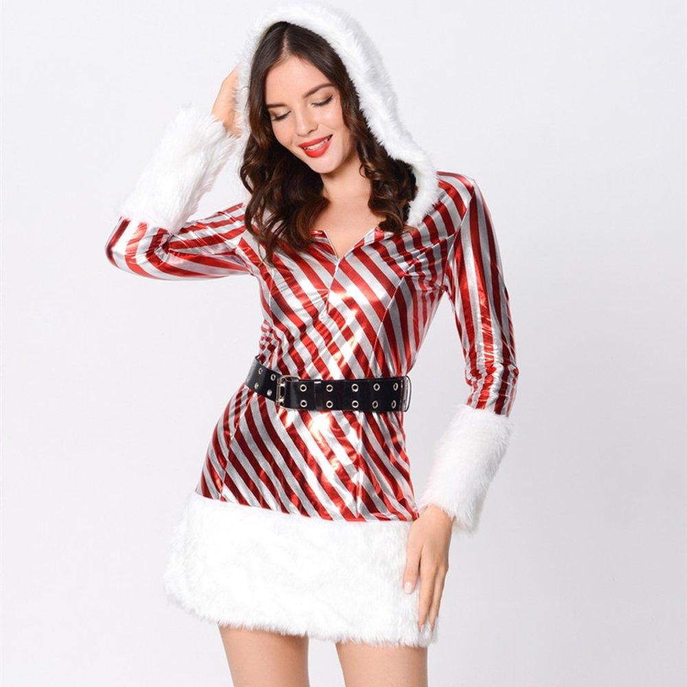 Christmas Costumes Red and White Striped Christmas Snowman Party Skirt Suit - Ciclove
