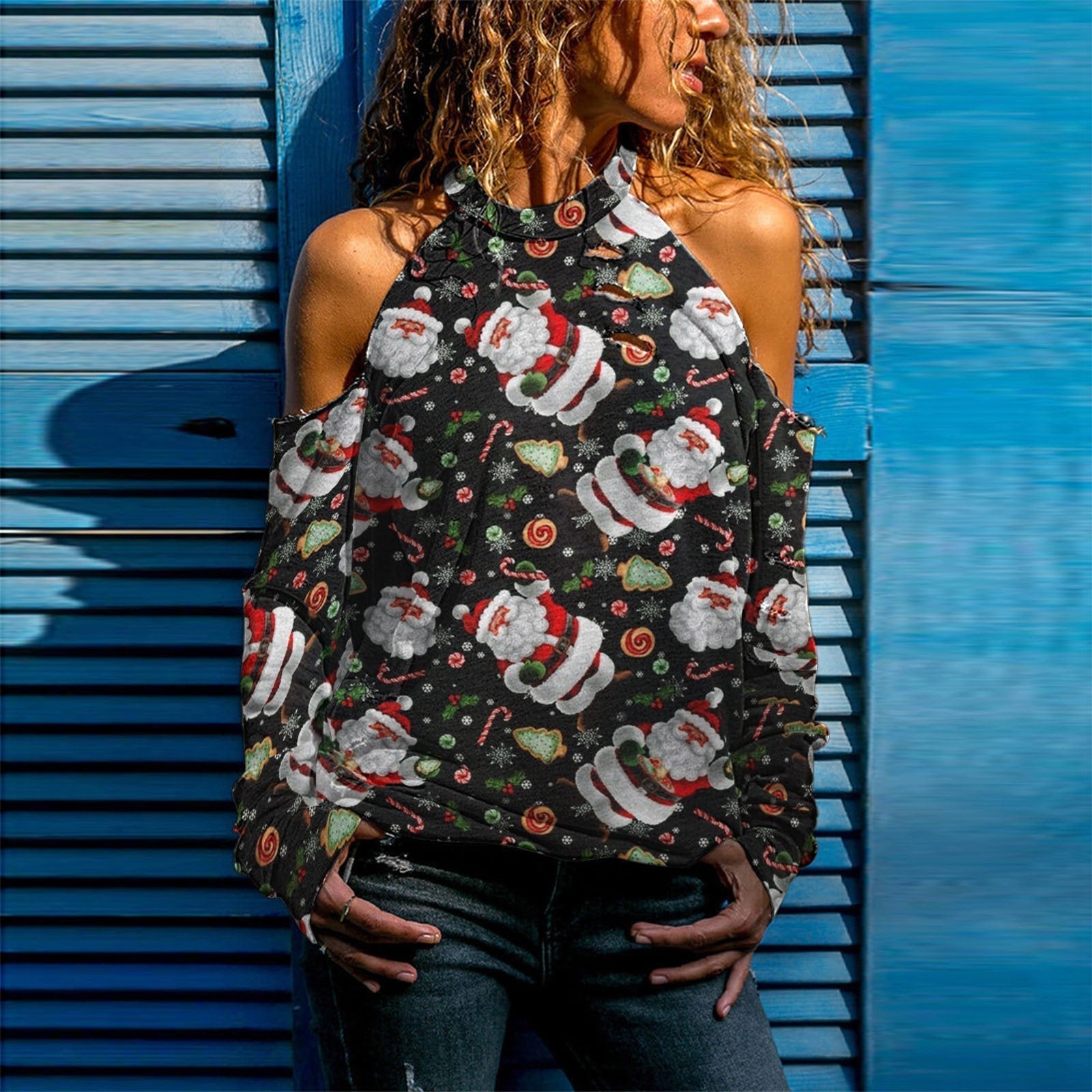Christmas Top Dress Women Sexy Off Shoulder Long Sleeve Top - Ciclove