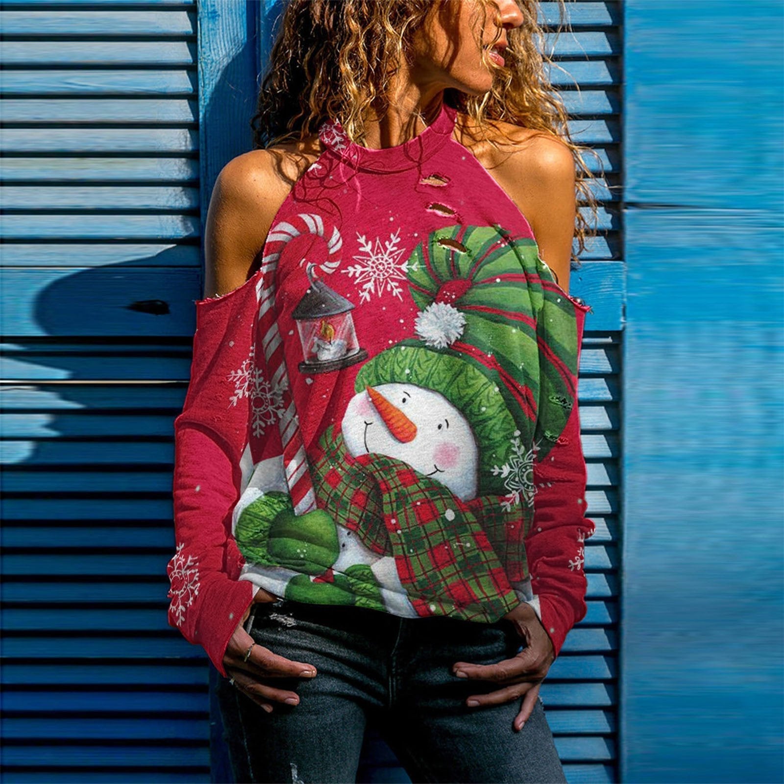 Christmas Top Dress Women Sexy Off Shoulder Long Sleeve Top - Ciclove