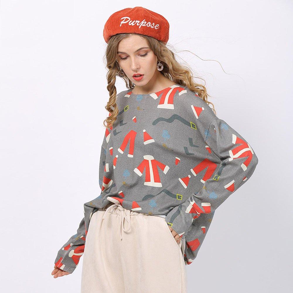 Women Ugly Christmas Sweaters Print Round Neck Long Sleeve Pullover Shirt - Ciclove