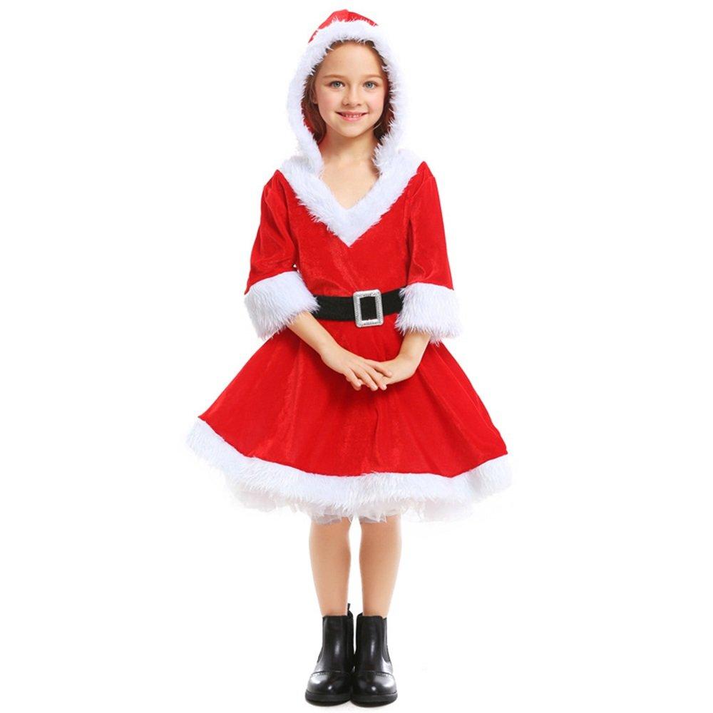 Christmas Costume Cos Red Santa Fluffy Dress Girl - Ciclove