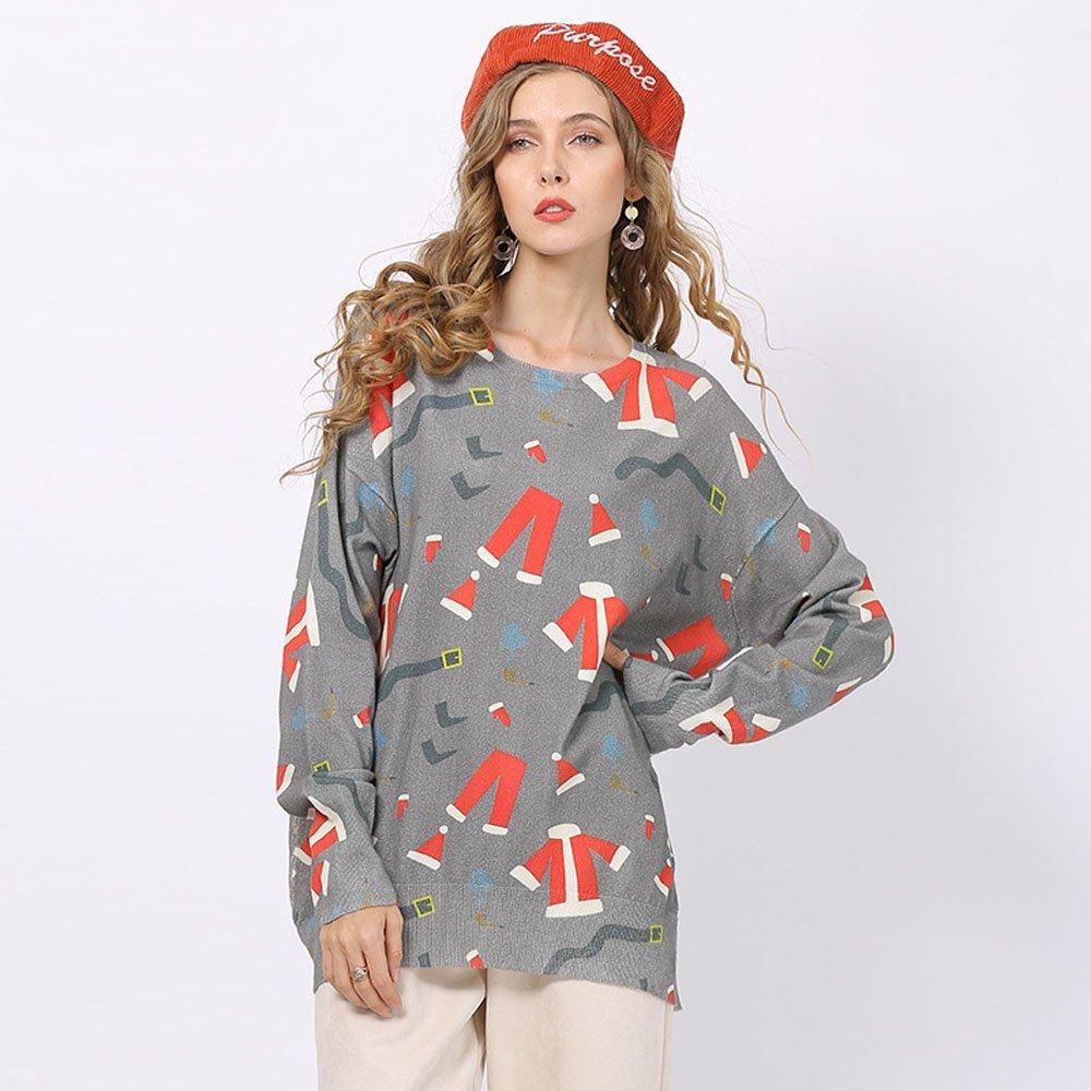 Women Ugly Christmas Sweaters Print Round Neck Long Sleeve Pullover Shirt - Ciclove