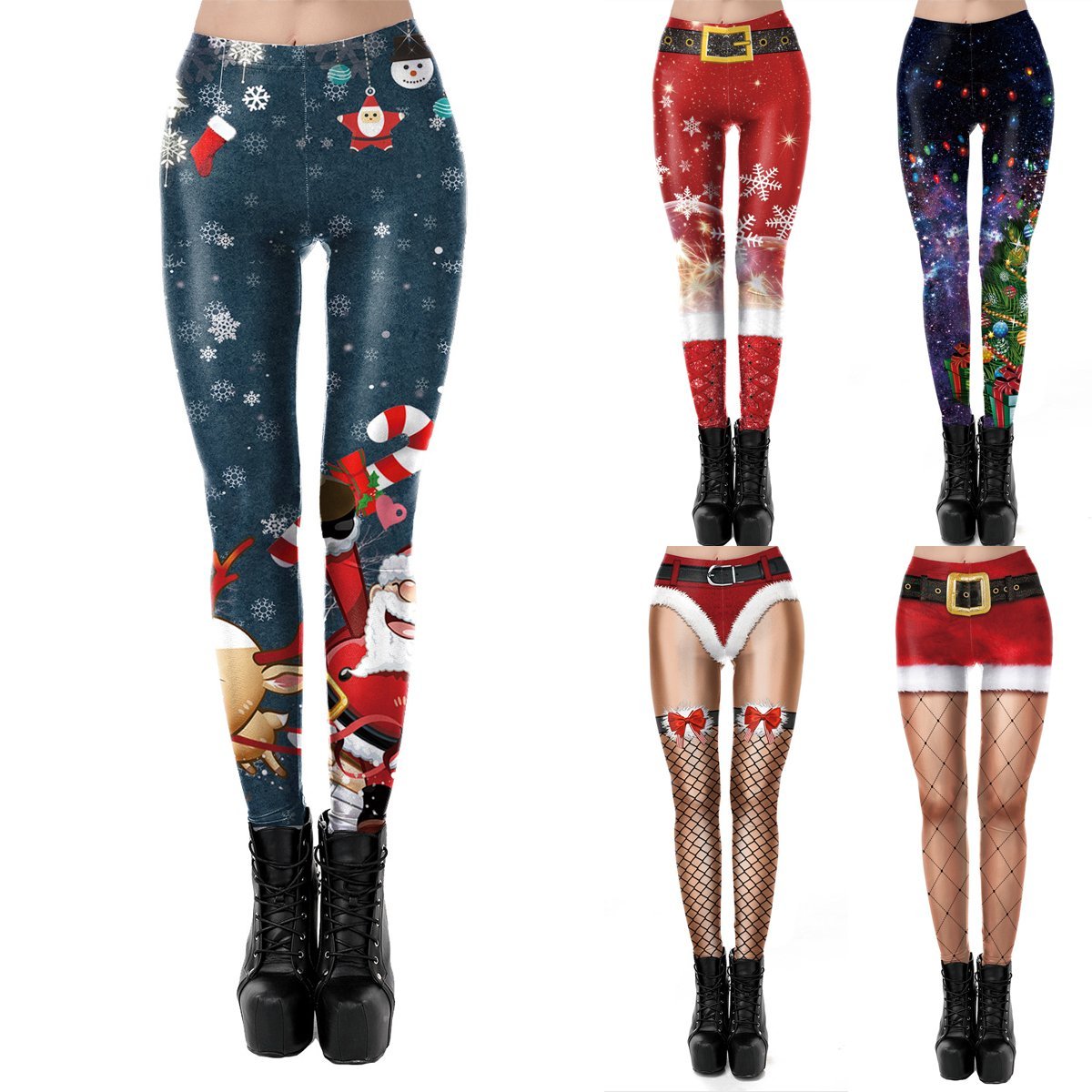 Christmas Women's Print Personalized Lace Stretch Leggings - Ciclove