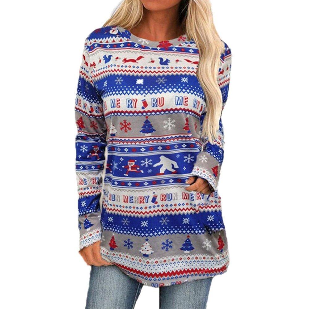 Christmas Sweater Women's Long-sleeved Loose Bottoming Santa Snowman Print Top - Ciclove