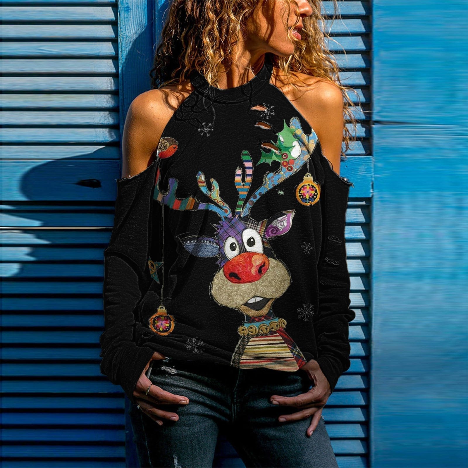 Christmas Top Dress Women Sexy Off Shoulder Long Sleeve Top - Ciclove