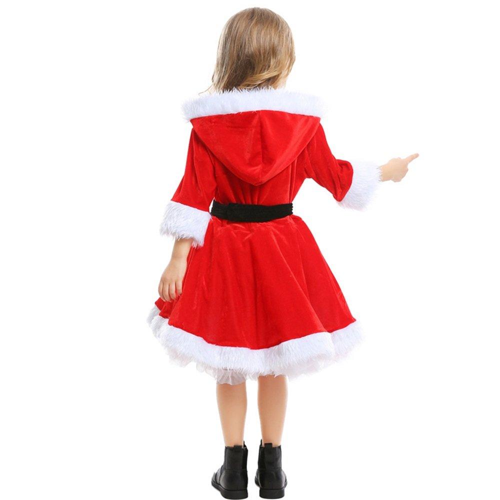 Christmas Costume Cos Red Santa Fluffy Dress Girl - Ciclove