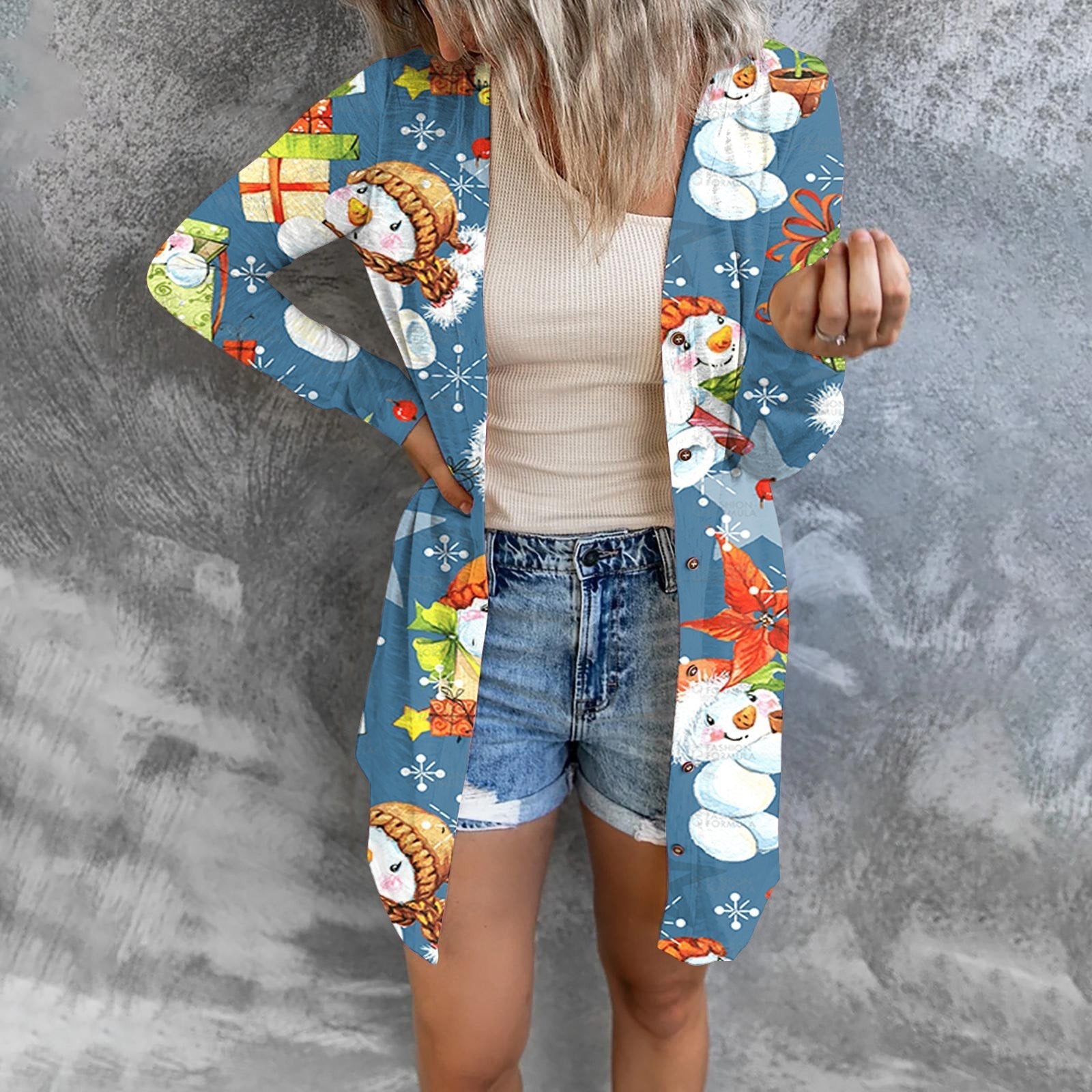 Christmas Print Fashion Button Long-sleeved Button Cardigan Women - Ciclove