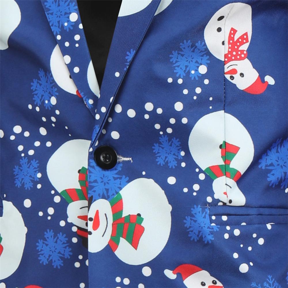 Christmas blue men's Blazer suits Santa 3D print trousers with vest - Ciclove