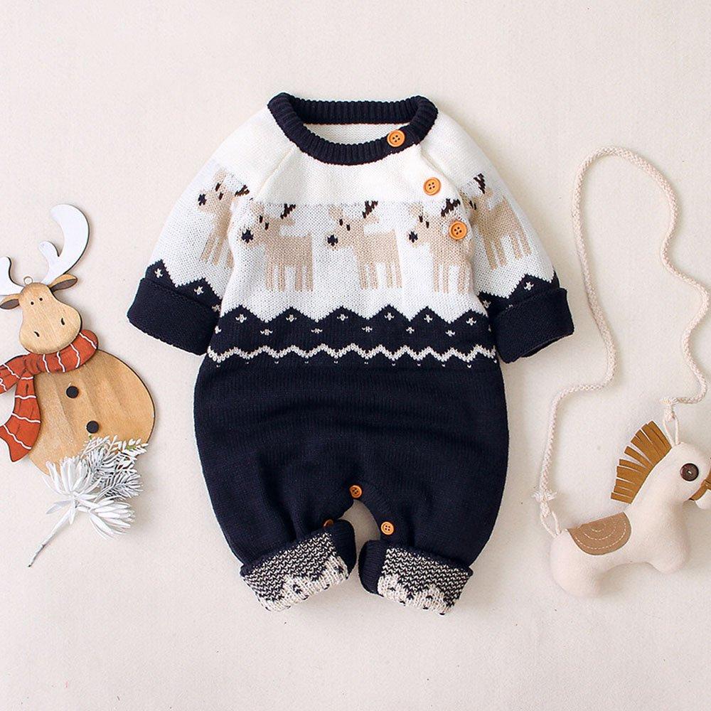 Christmas Outfit Cartoon Christmas Elk Toddler Baby Sweater Jumpsuit - Ciclove