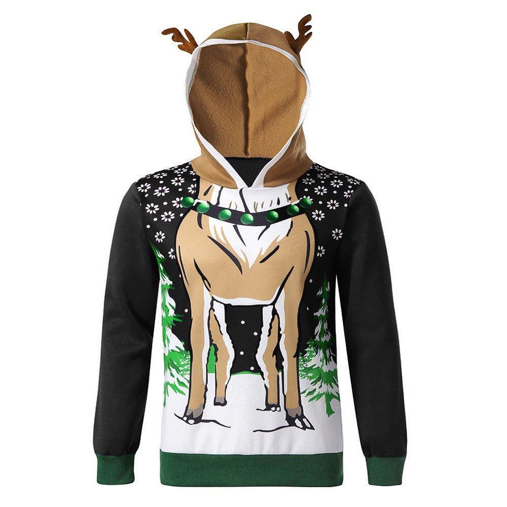 Christmas Costumes Antlers Print Hooded Color Block Top Men - Ciclove