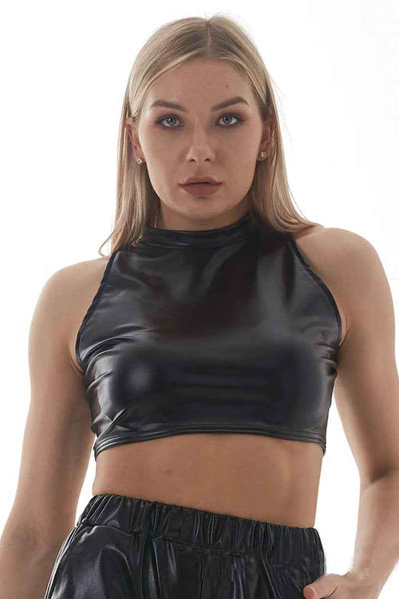 Female High Collar Sleeveless Metallic color Vest