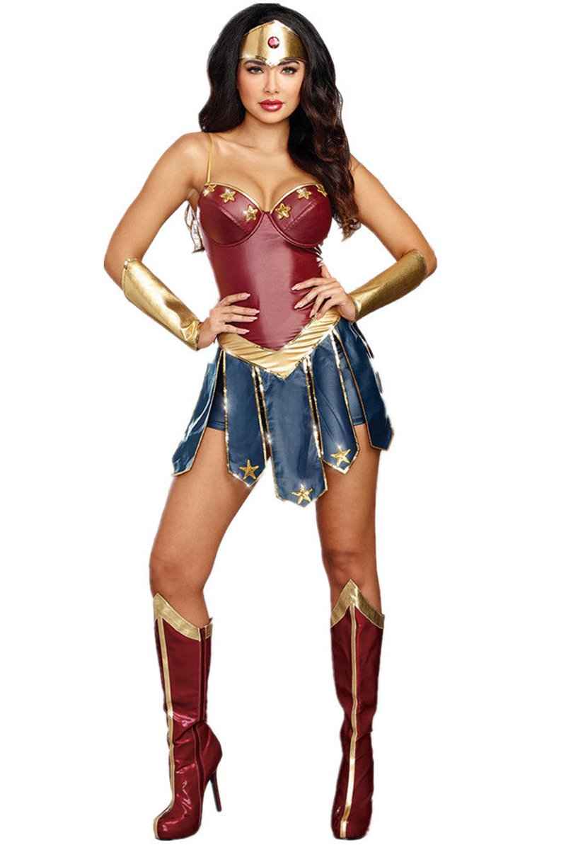 Deluxe Adults Ladies Wonder Woman Fancy Dress Halloween Superhero Costume