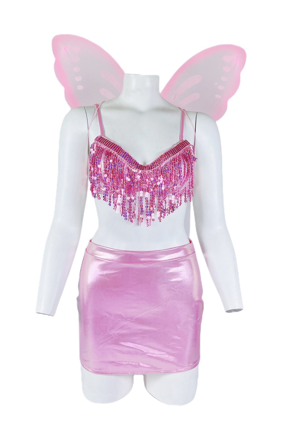 Stylish Women Pink Fringe Disco Fairy Cosume Halloween