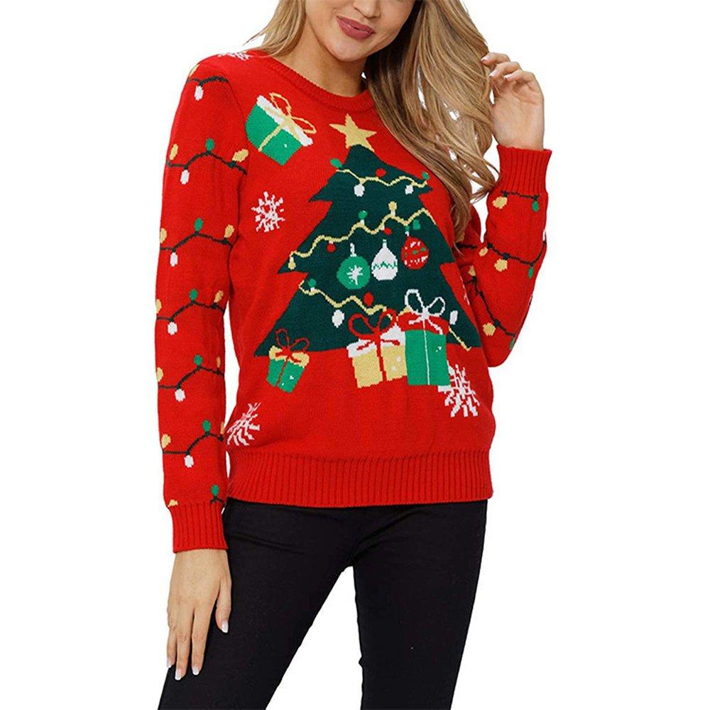 Christmas Tree Snowman Loose Round Neck Women Ugly Christmas Sweaters - Ciclove