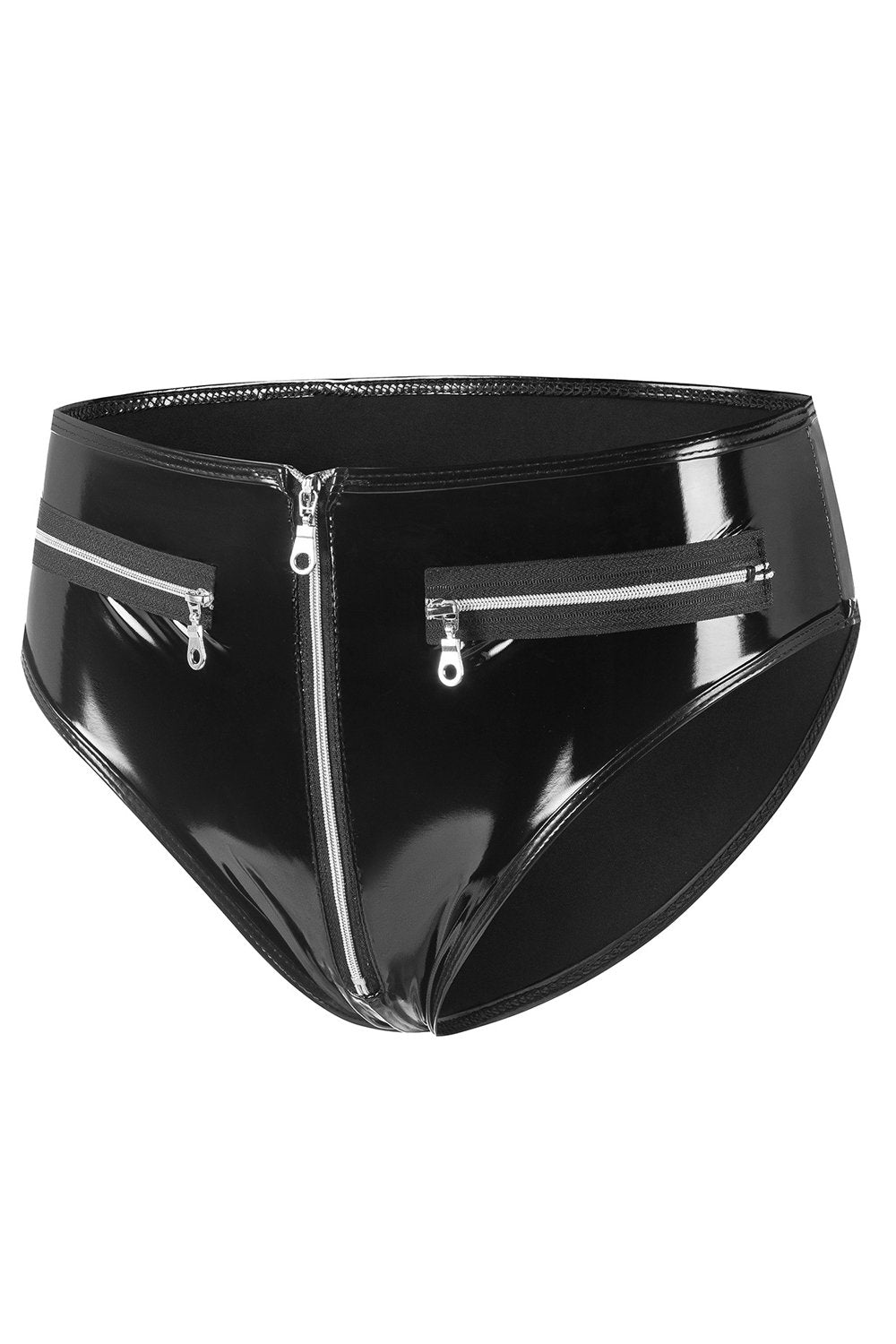Classic Mid-Waisted PU patent leather Panty With Front Zipper