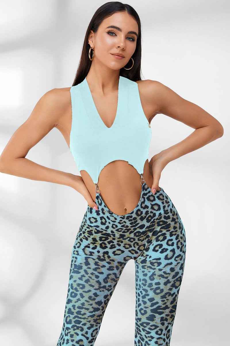 High Waist Hip Leopard Print Elastic Running Sports Vest