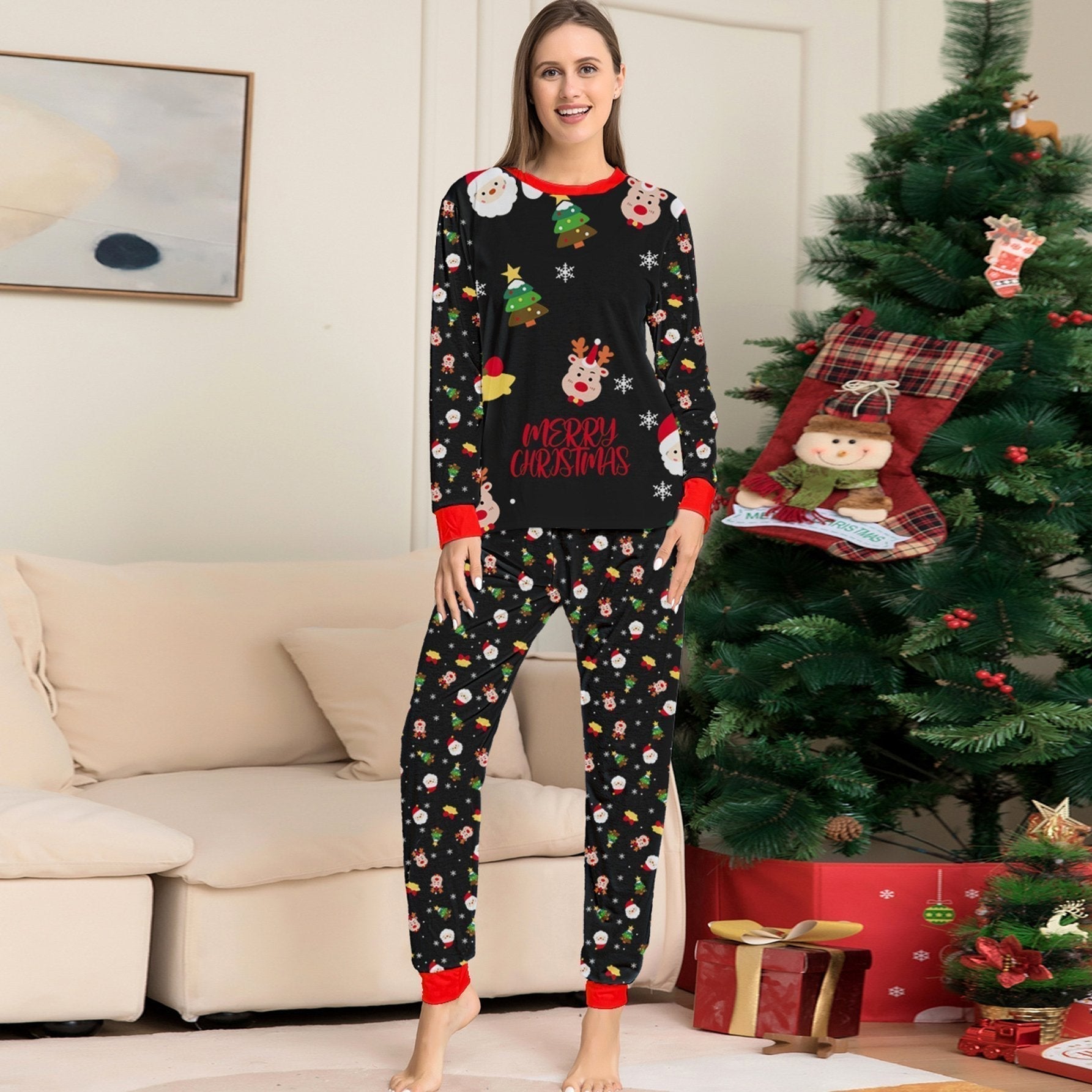 All-over Floral Print Long Sleeves Christmas Family Couples Matching Pajamas Party Sets - ciclove