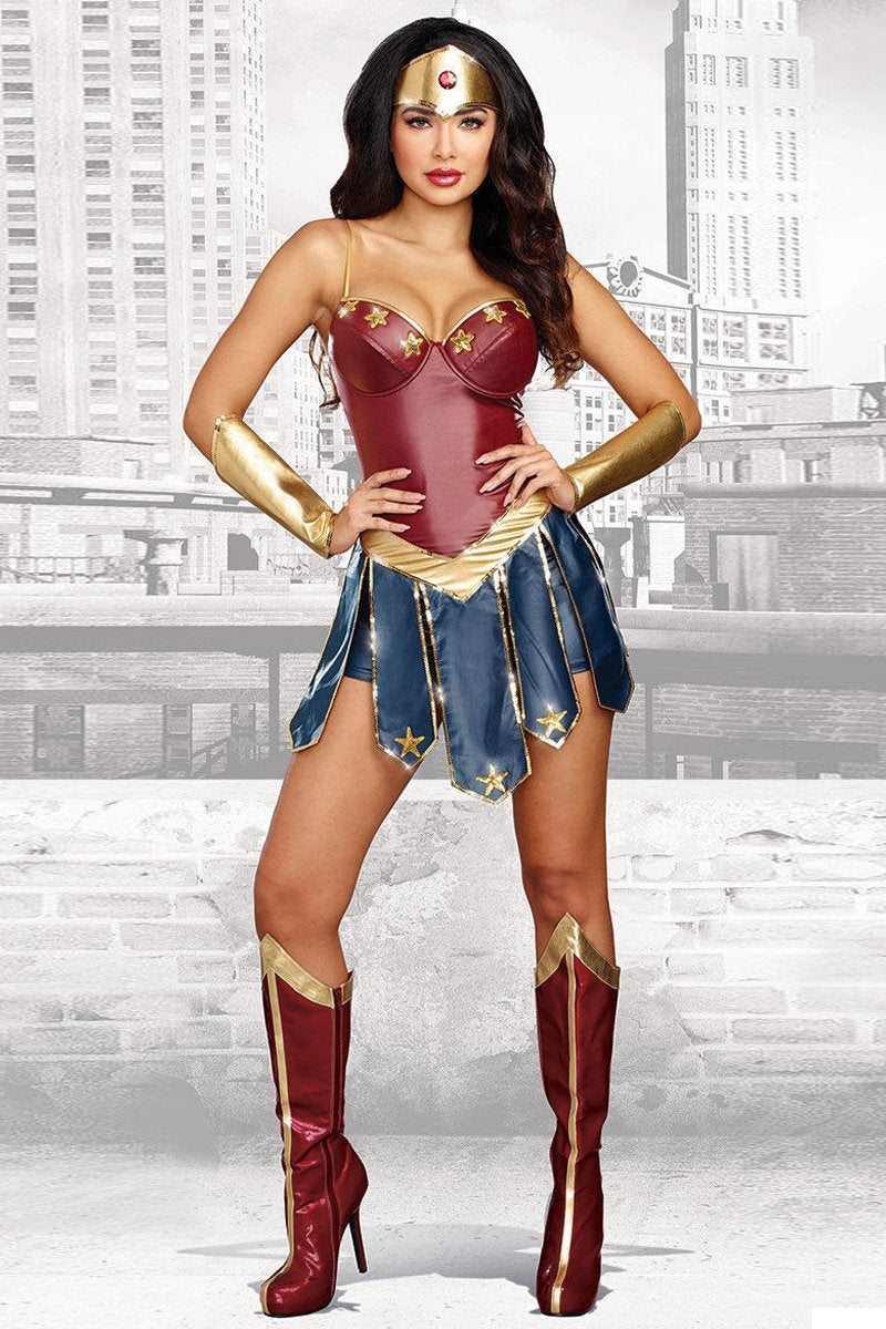 Deluxe Adults Ladies Wonder Woman Fancy Dress Halloween Superhero Costume