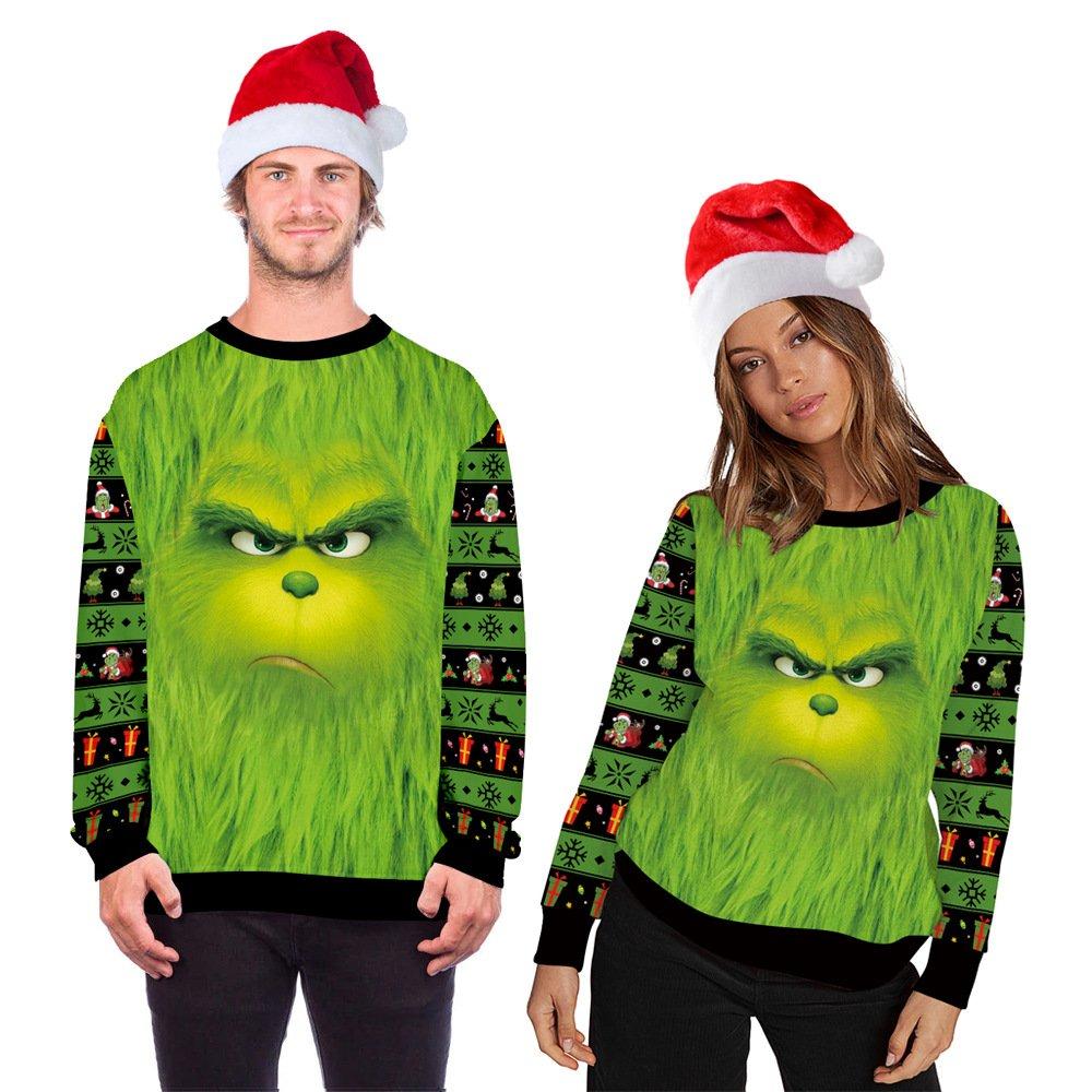 Grinch Cosplay Christmas Costume Printed Bottoming Crew Neck Top for Adult - Ciclove