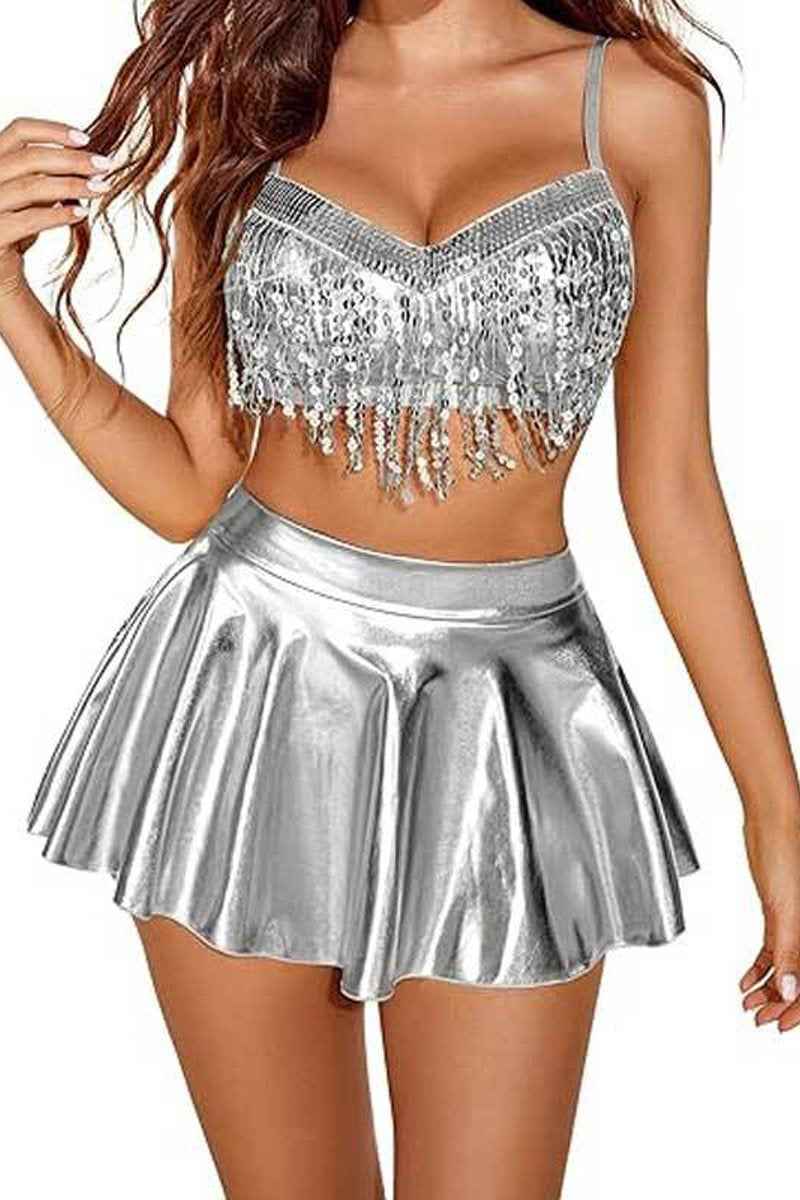 Women Christmas Sequin Fringe Dress 3PCS Csotume Set