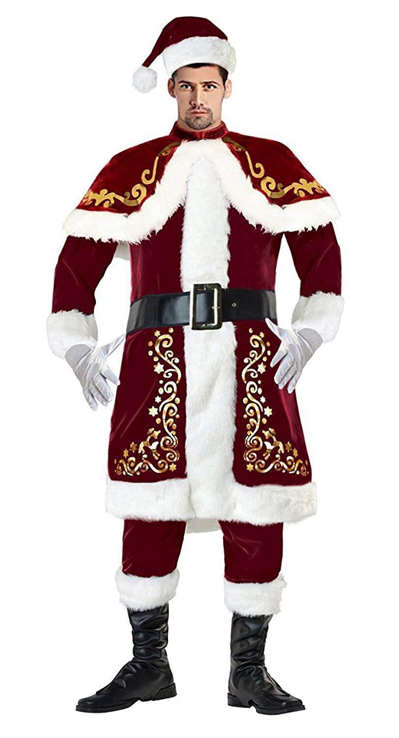 Men Women Luxurious Adult Velvet Christmas Santa Claus Costume Outfit