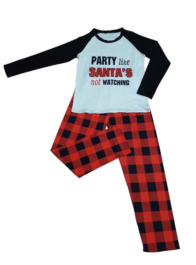Christmas Pajamas Set Round Neck Long Sleeve Pullover Loose Plaid Trousers Pajamas Costume - Ciclove