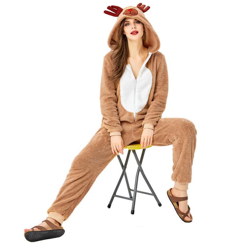 Women Animal Reindeer Christmas Rudolph Deer Jumpsuit Costume Onesies Adult Party Pajamas - Ciclove
