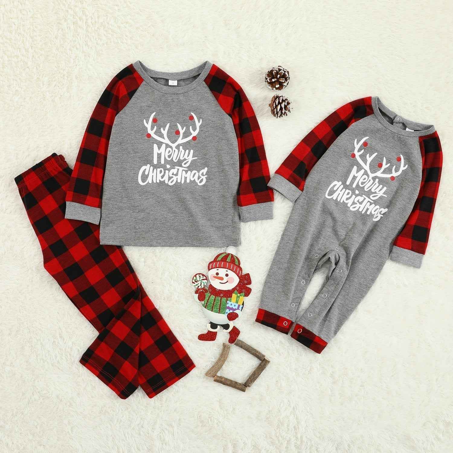 Christmas Family matching Deer print plaid Pajamas two Pieces Set Santa Patterned 2022