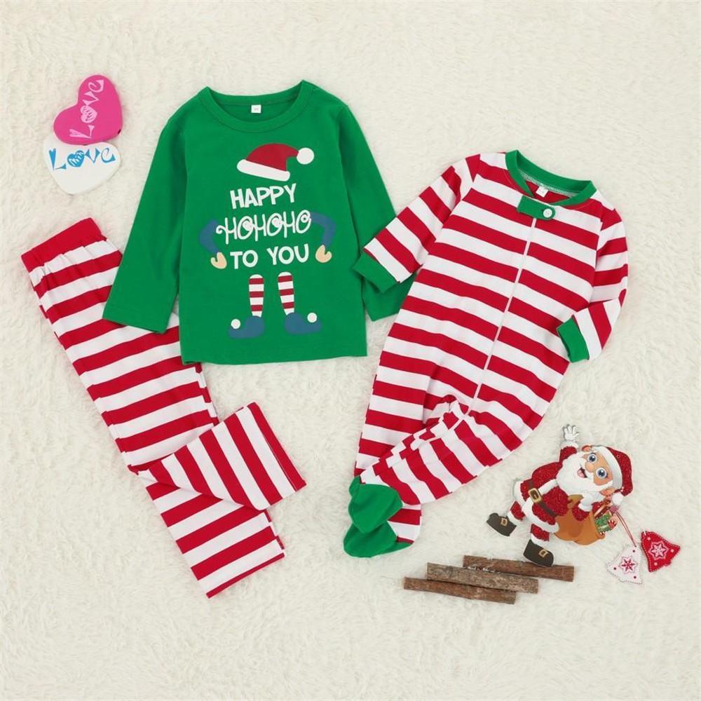 Christmas Family Matching Sleepwear Pajamas Sets Green Top and Red Stripes Pants - ciclove