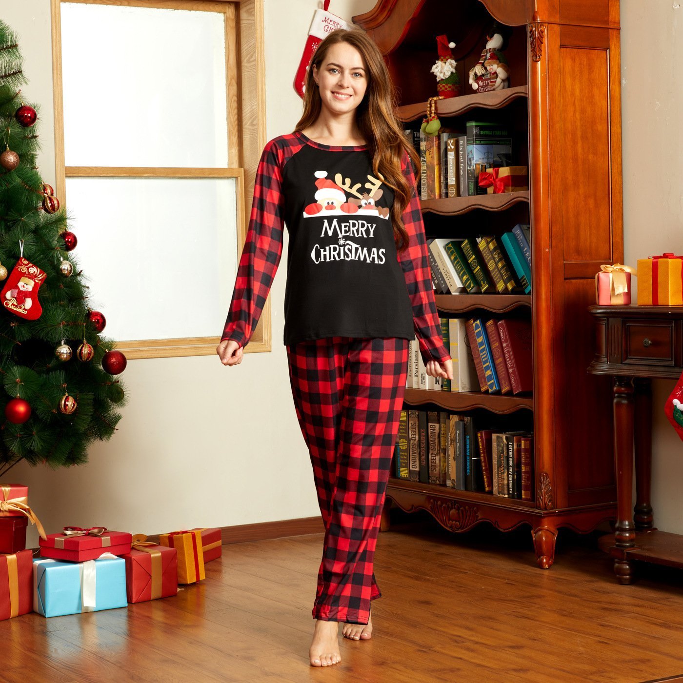 BuyLucky Deer Print Black Christmas Family Couples Matching Pajamas Party Sets Now Cheaper With 3 - 5 Days Ship - PajamasBuy