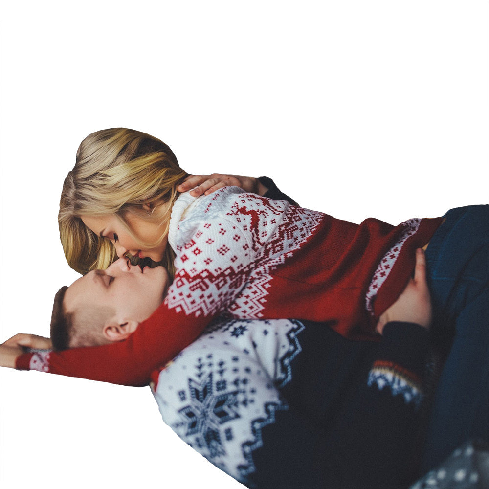 Couple Ugly Christmas Sweaters Loose Long Sleeve Printed Turtleneck Tops - Ciclove