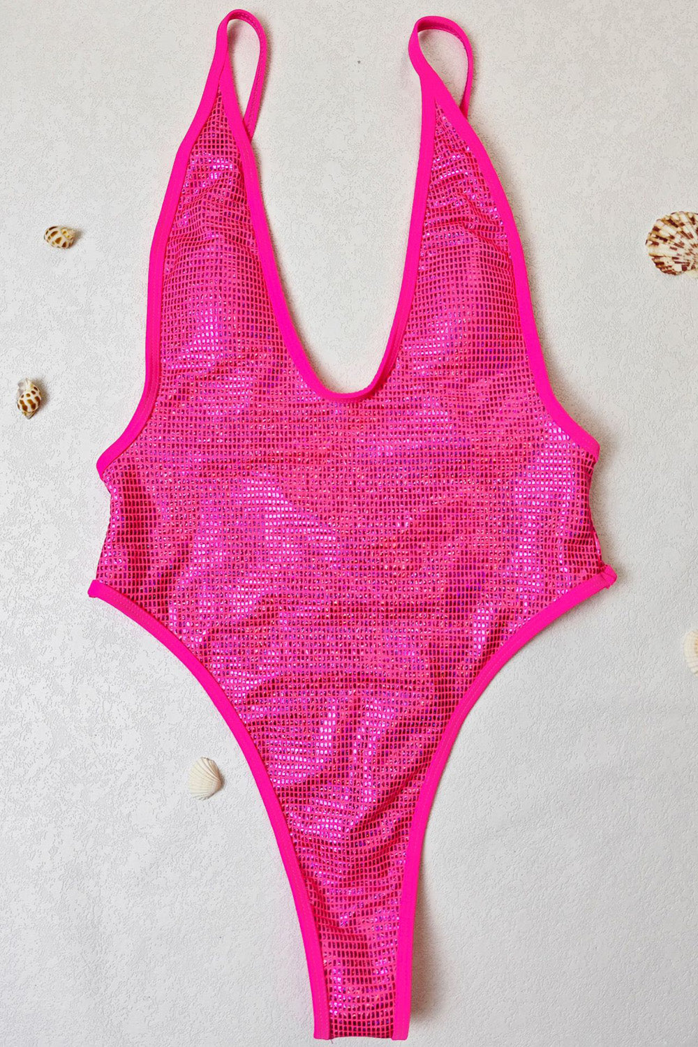 Shiny deep v bikini one piece swimsuit