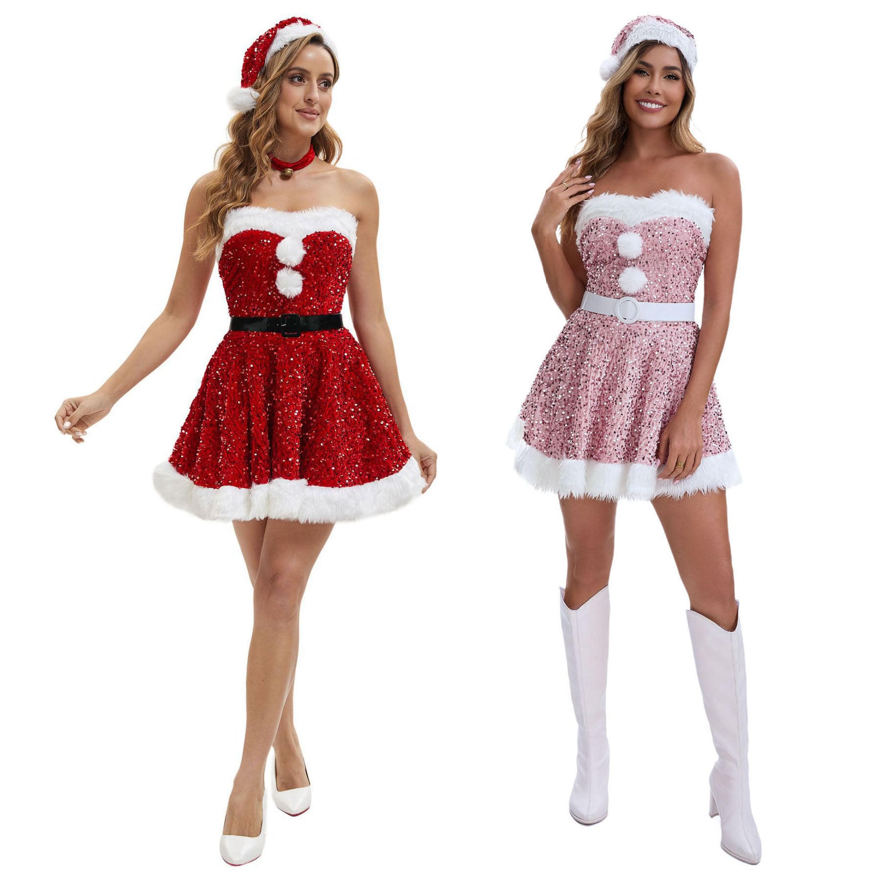 Women Christmas Dress Costume Sequin Santa Cosplay Outfits - Ciclove