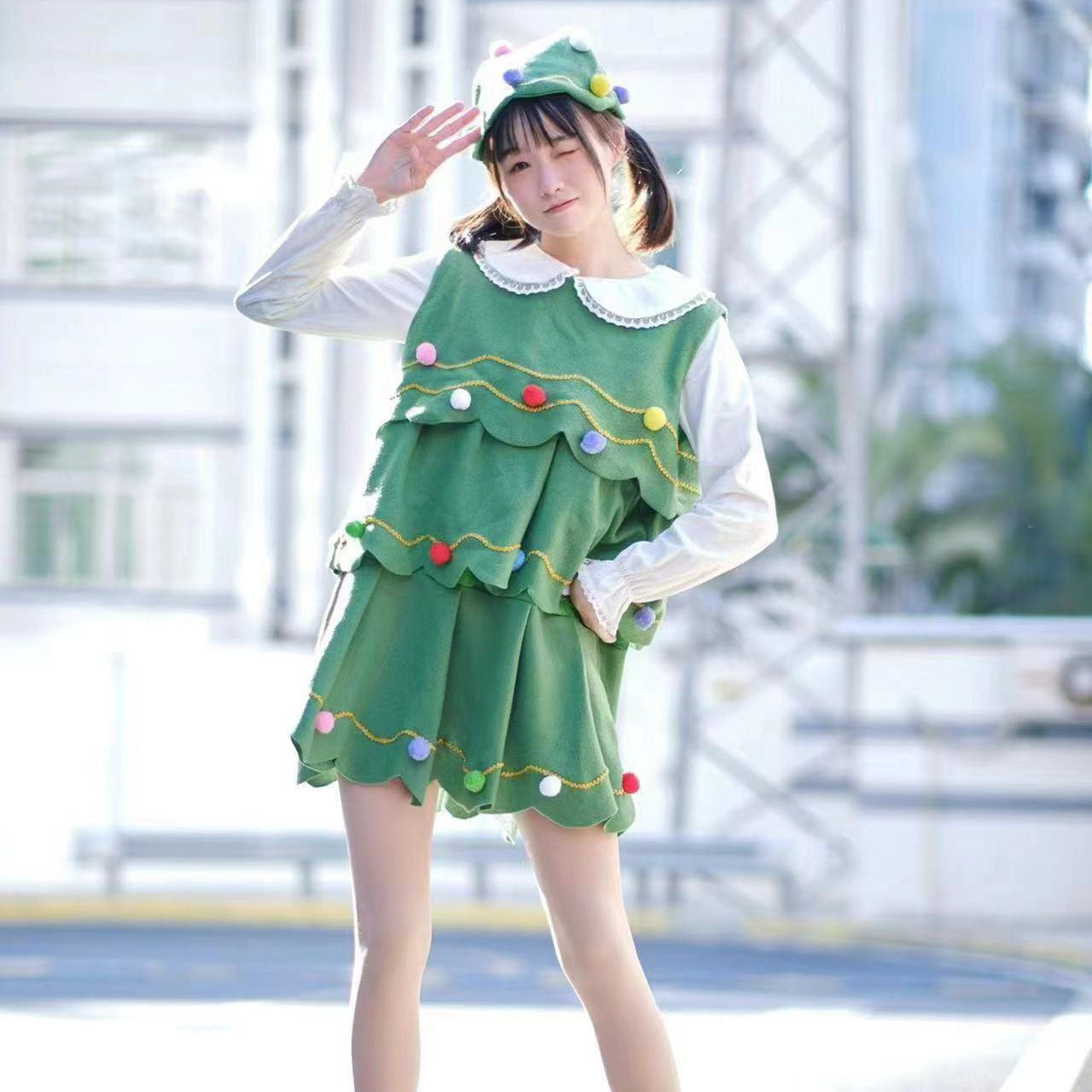 Christmas Girls  XmasTree Dress Child Costume Outfit 2 PC Set - Ciclove