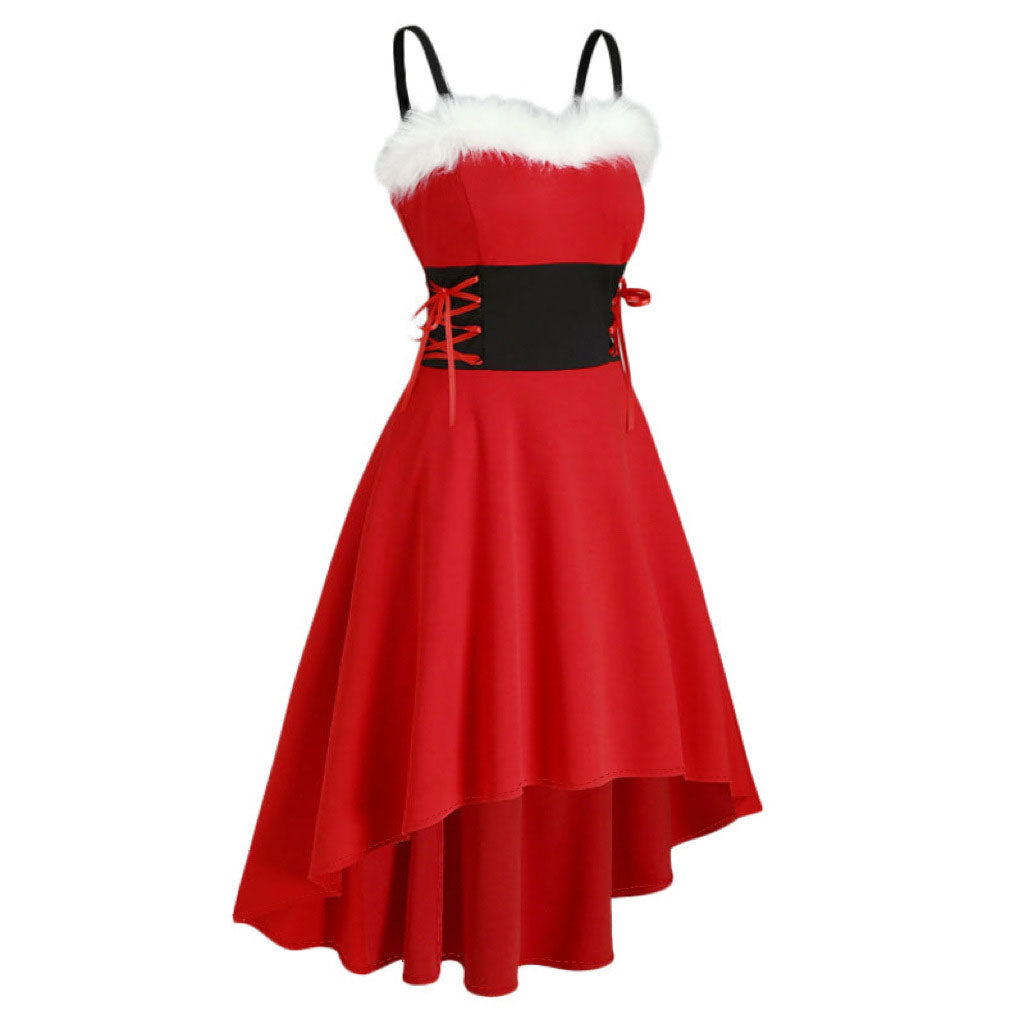 Womens Asymmetric Sleeveless Red Midi Merry Christmas Dress Costumes - Ciclove