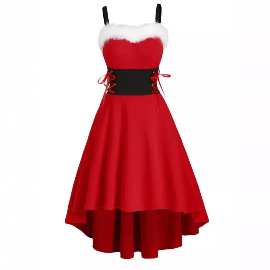 Womens Asymmetric Sleeveless Red Midi Merry Christmas Dress Costumes - Ciclove