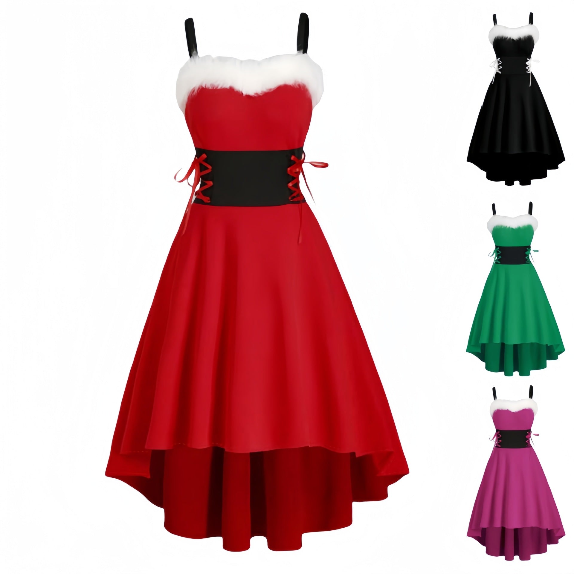 Womens Asymmetric Sleeveless Red Midi Merry Christmas Dress Costumes - Ciclove