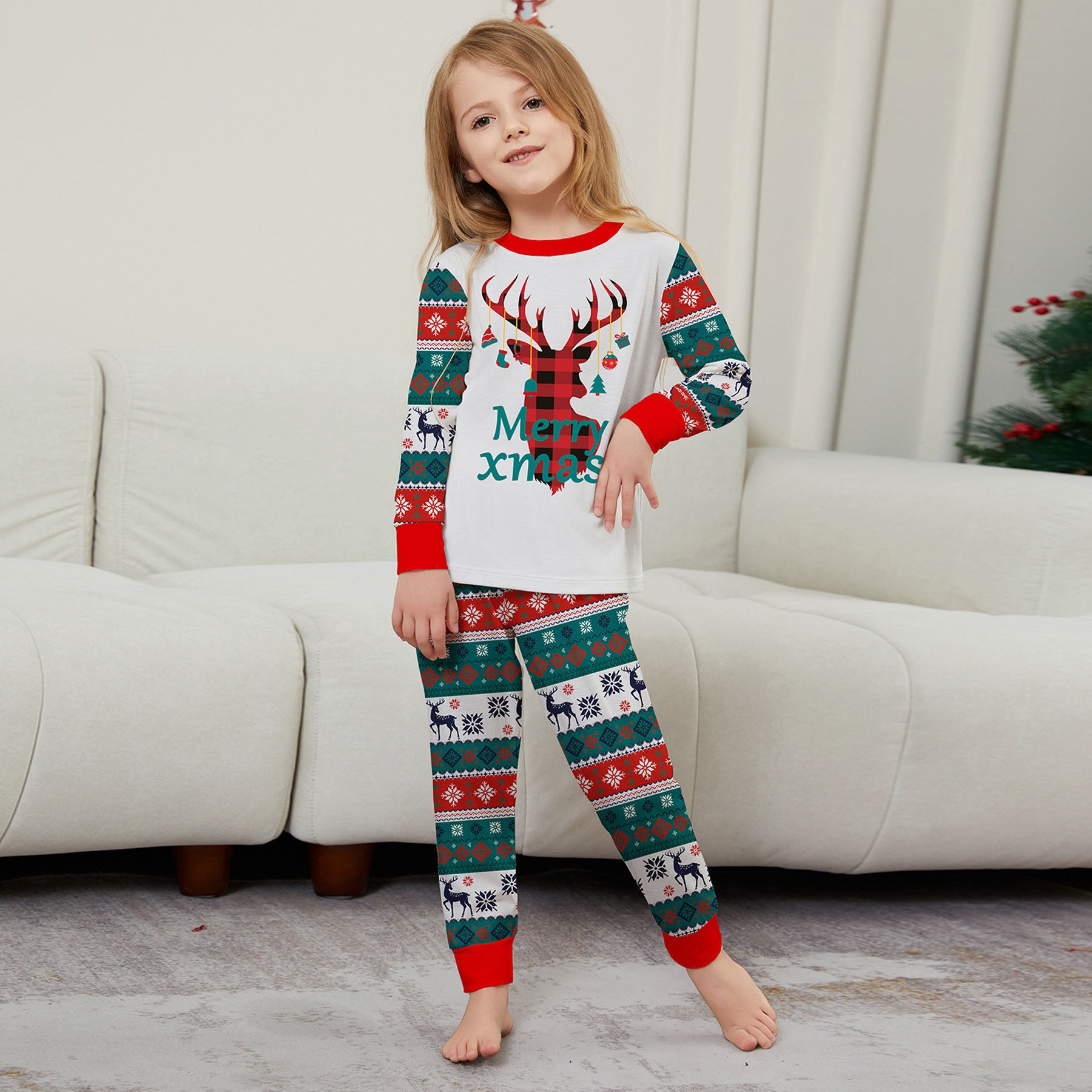 Christmas Deer print Contrasting colors Family Matching Pajamas Sets - Ciclove
