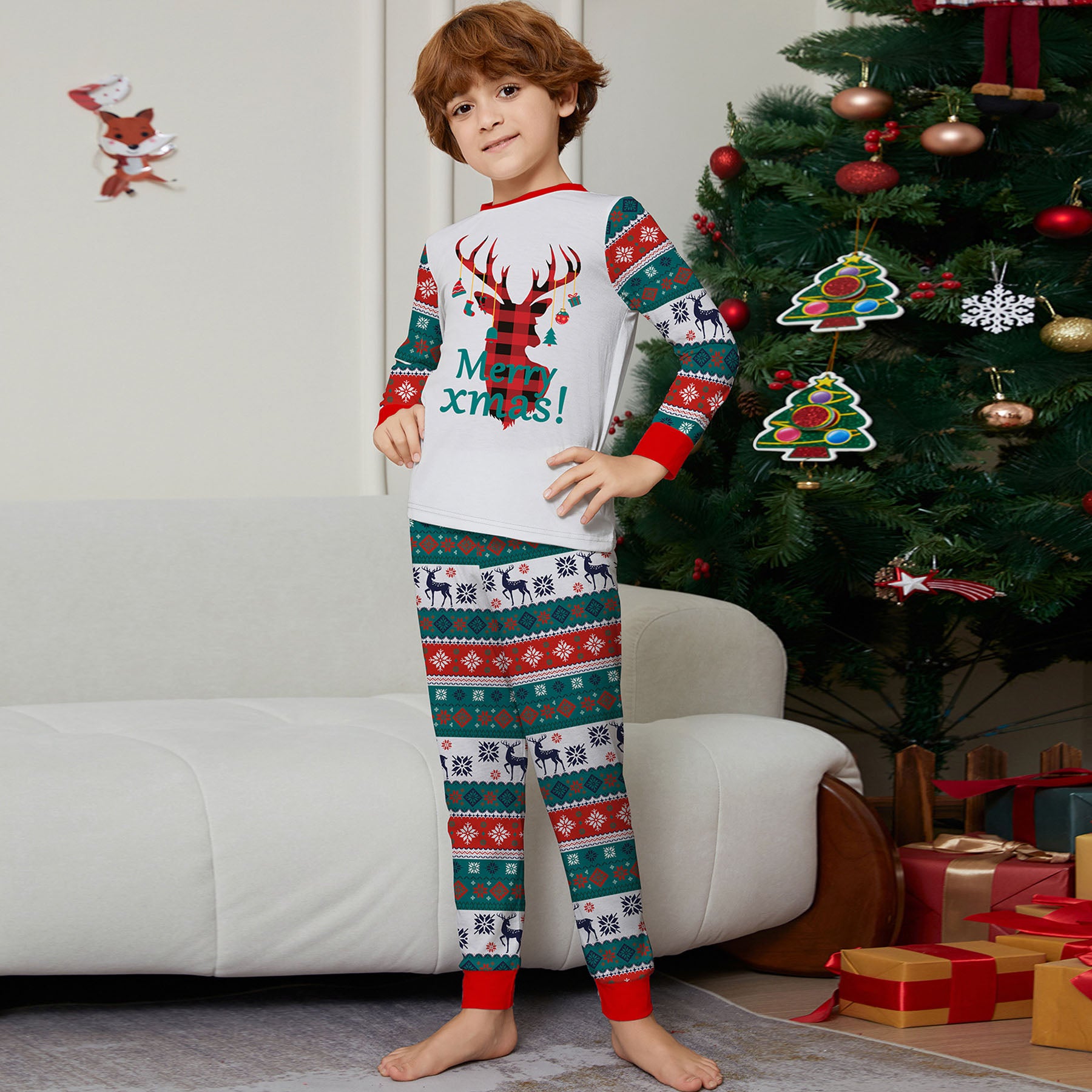 Christmas Deer print Contrasting colors Family Matching Pajamas Sets - Ciclove