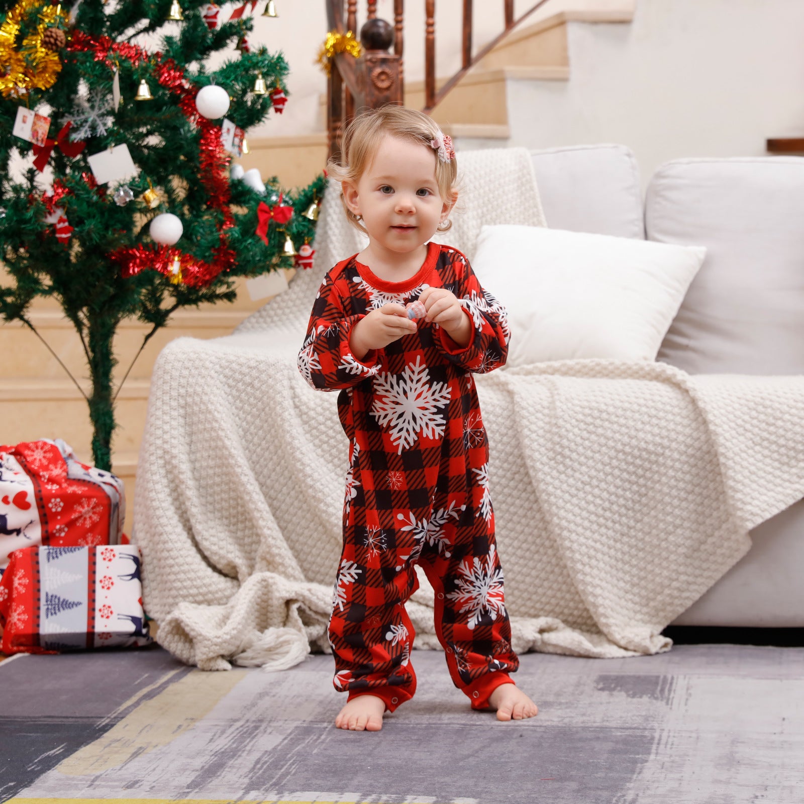 Family Matching Pajamas Christmas tree snowflakes Red Black plaid print Sets - Ciclove