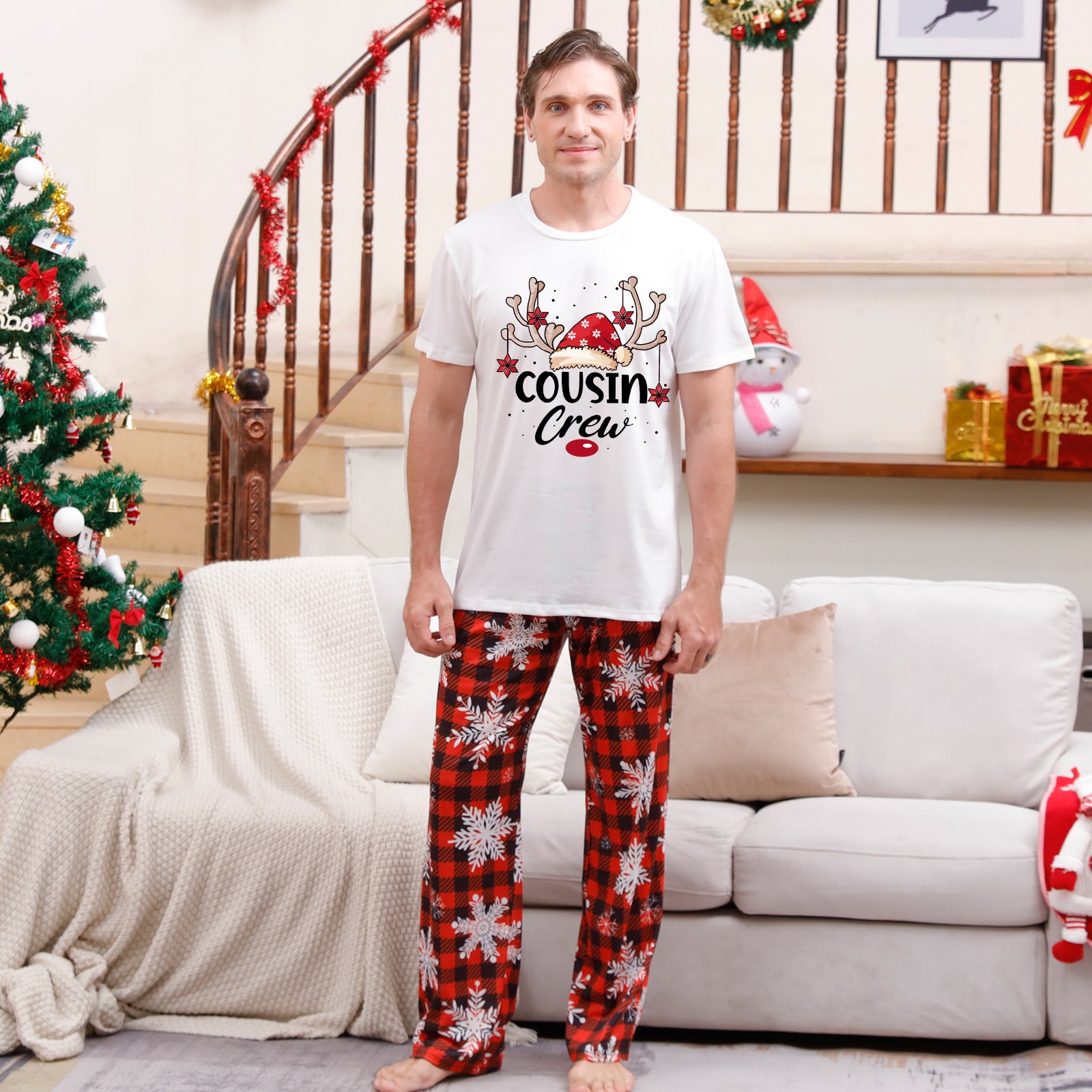 Family Matching Pajamas Christmas tree snowflakes Red Black plaid print Sets - Ciclove