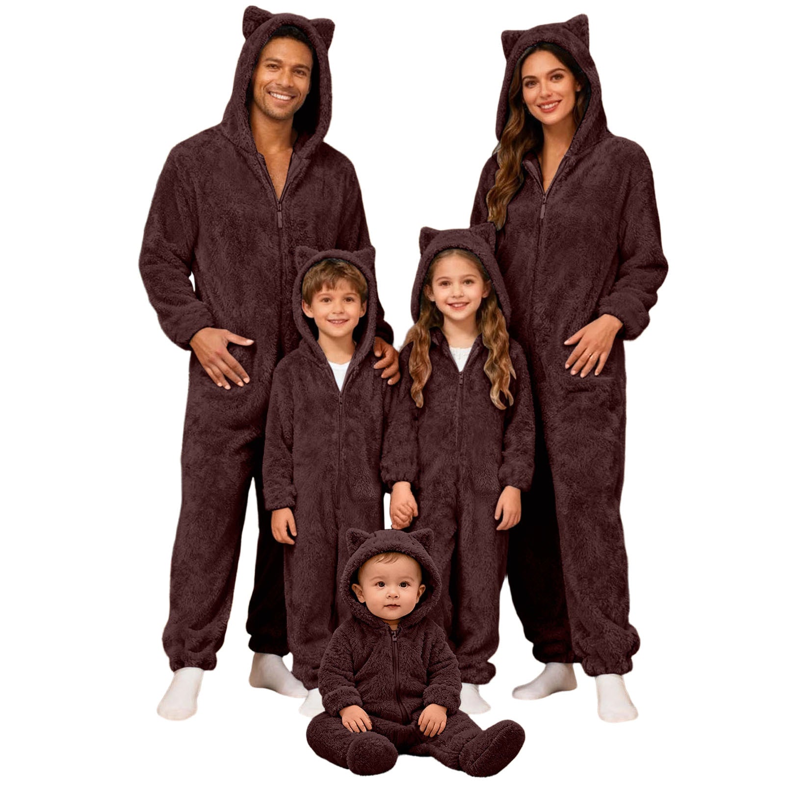 Family Matching Christmas Onesie Adults Pajamas Xmas Ears Hoodies Rompers Flannel Jumpsuit - Ciclove