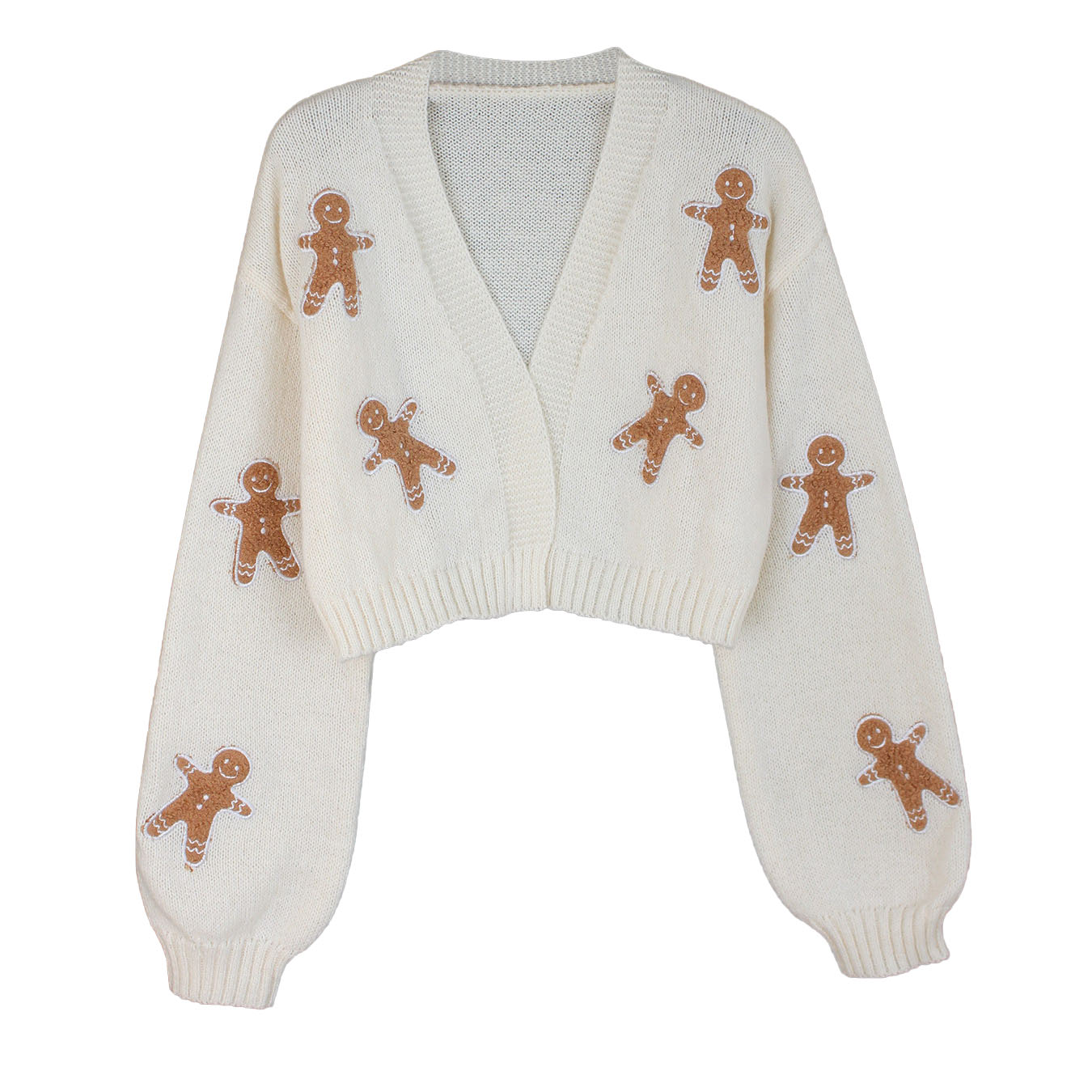Brown 1960s Gingerbread Cropped Ugly Christmas Sweater Cardigan - Ciclove