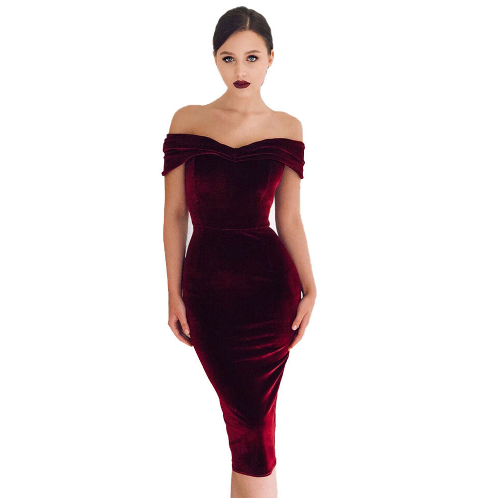 Christmas Wine Red 1960s Velvet Bodycon Vintage Dress - Ciclove