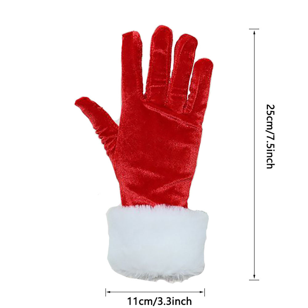 Christmas Red Green Velvet With White Fur Cuffs Gloves - Ciclove